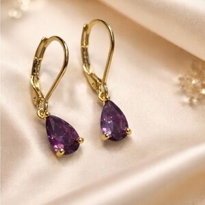 Cubic Zirconia amethyst Teardrop Earrings